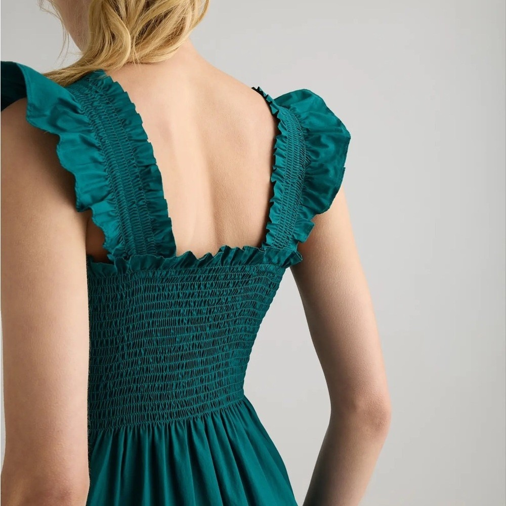 Quince 100% Organic Cotton Poplin Smocked Midi Dress in Garden Green L - Picture 3 of 11
